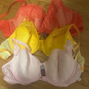 Wacoal Lacy Pink, Yellow, and Orange Bras